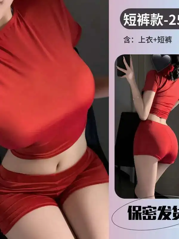 Camiseta roja ajustada con hombros descubiertos, conjunto Sexy picante para chica, falda de medio cuerpo para mujer, pantalones cortos, conjunto de dos piezas, Sexy y dulce A5GU