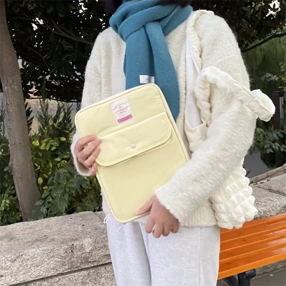 Stylish Buckle Design Computer Storage Bag Multi-Pocket 13/14inch Clutch Bag Solid Color Nylon Tablet Carring Case Business