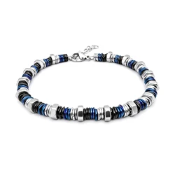 Runda Men's Bracelet Stainless Steel Blue Circle Link Chain Adjustable Size 22cm Fashion Handmade Bracelet Luxury Brand Men