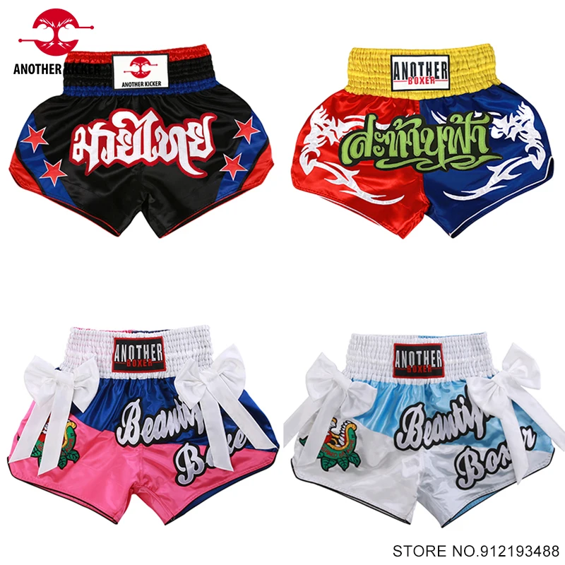 

Muay Thai Pants Women Men Child Short Kickboxing Satin Polyester Embroidery Martial Arts Grappling Cage Fight Kick Boxing Shorts