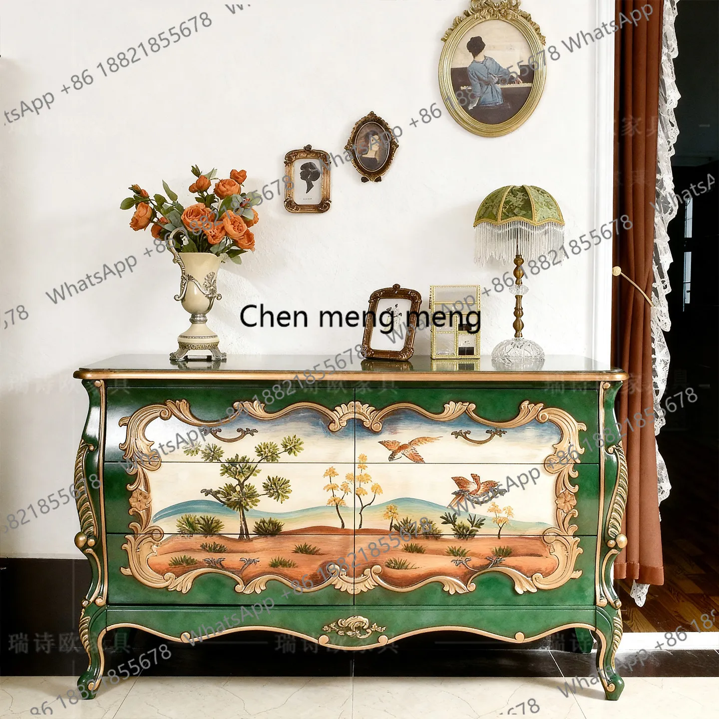 

American rural retro six-bucket porch cabinet solid wood bedroom against the wall living room large-capacity storage