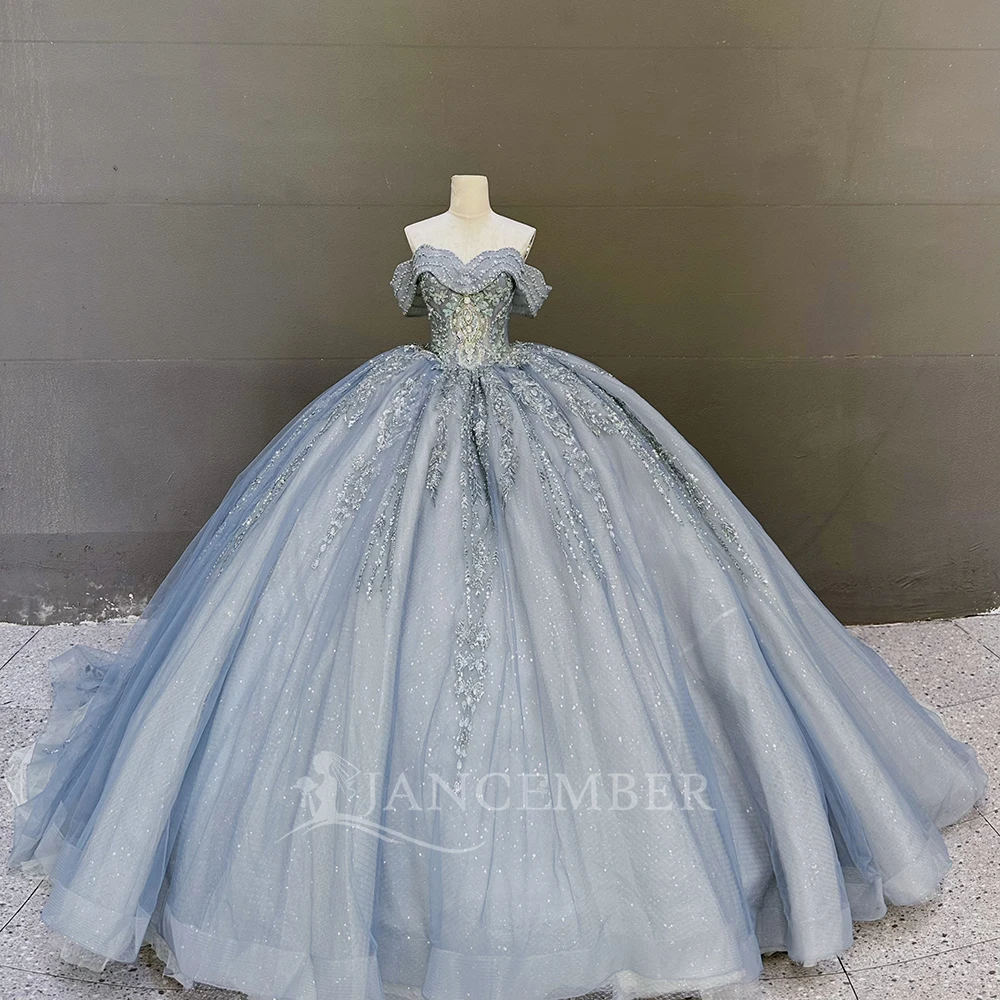 Customized Glitter Quinceanera Dress Sweetheart Ball Gown Novelty Cap Sleeve Sequins Beaded Bow Sweet 16 Vestidos De 15 Anos