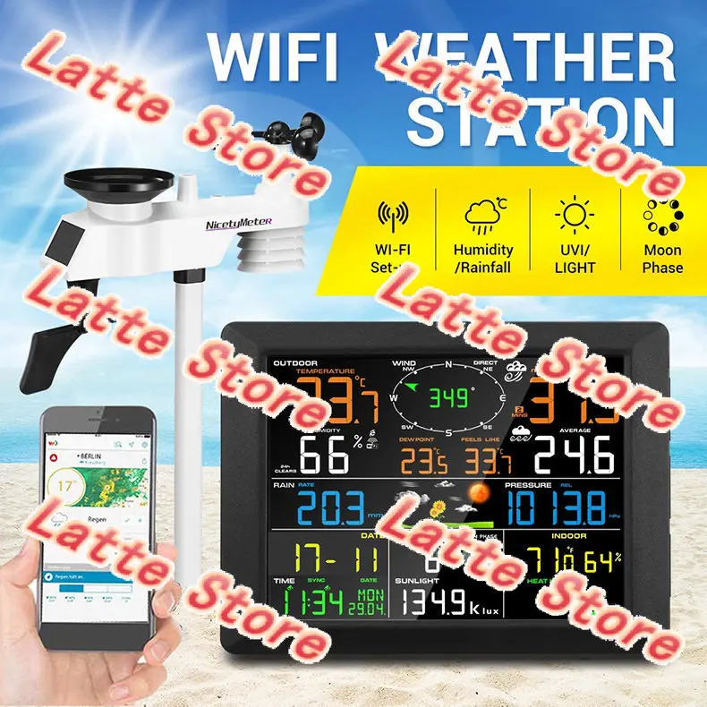 Large Screen Solar WiFi Weather Station, Multifunctional Monitor Tracks Wind, Rainfall, Temperature, Humidity & Weather Forecast