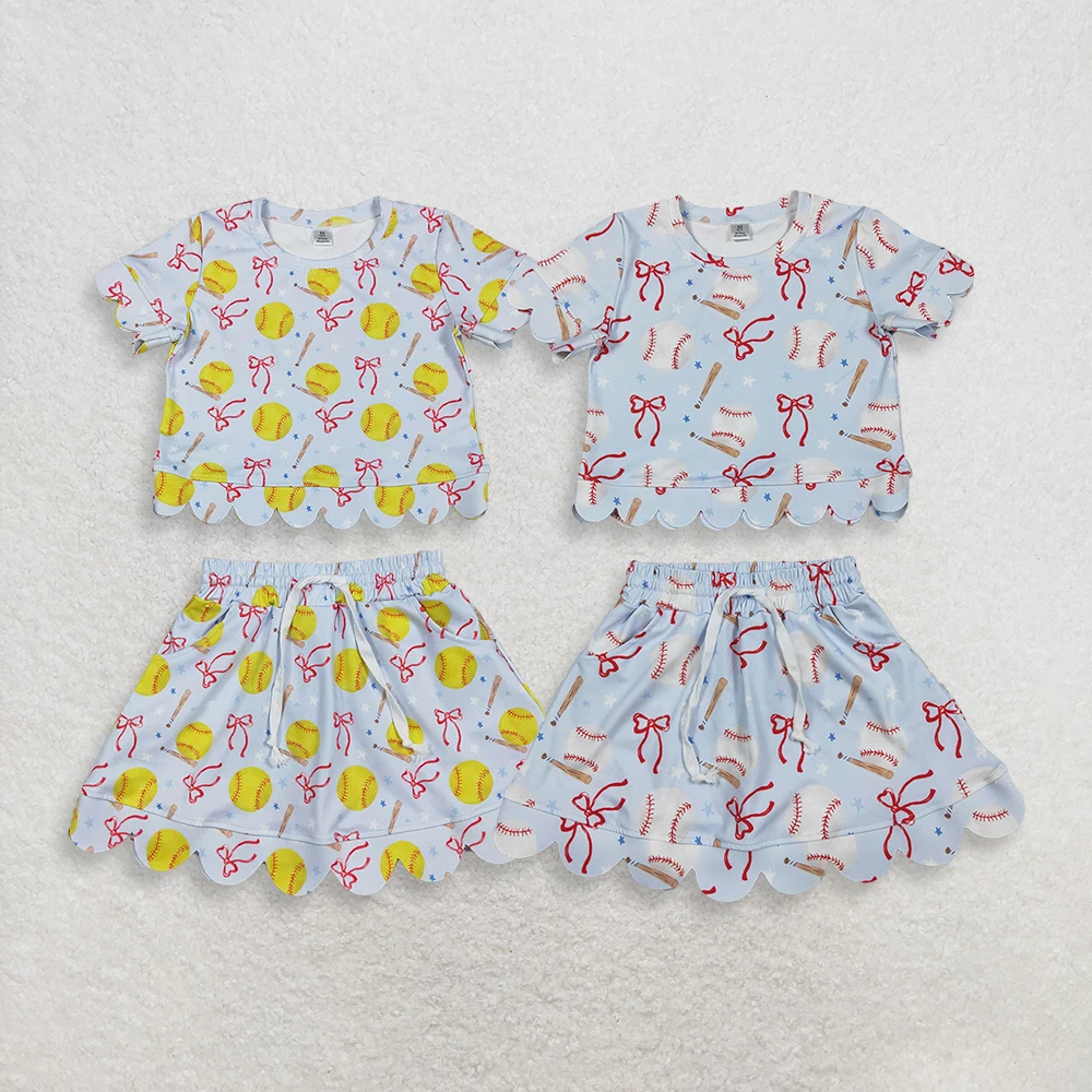 Wholesale Toddler Bows Ball Shirts Ruffle Skirt Shorts Kids Skort Sets Athletic Clothes Baby Girl Yoga Active Summer Outfits