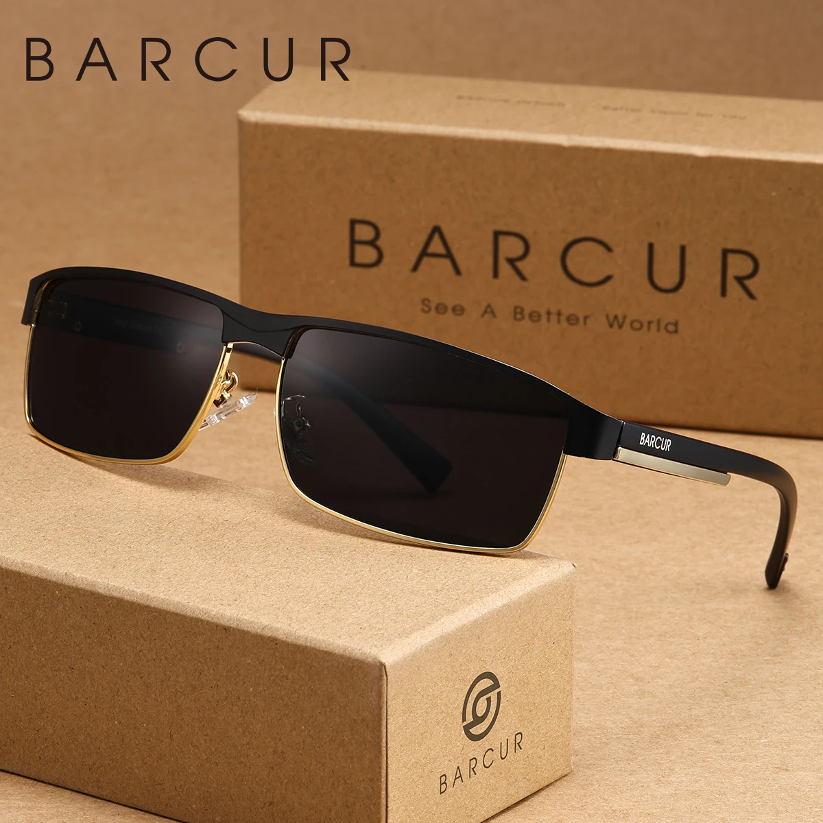 BARCUR 1PCS 여성용 편광 선글라스 박스 메탈 프레임 대학 스타일 남성용 안경 운전 사진 촬영 휴가 선물 선택