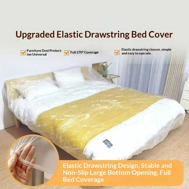 5Pcs Waterproof Clear Disposable Bed Dust Cover Furniture Protection Cover for Home Renovation Painting Work