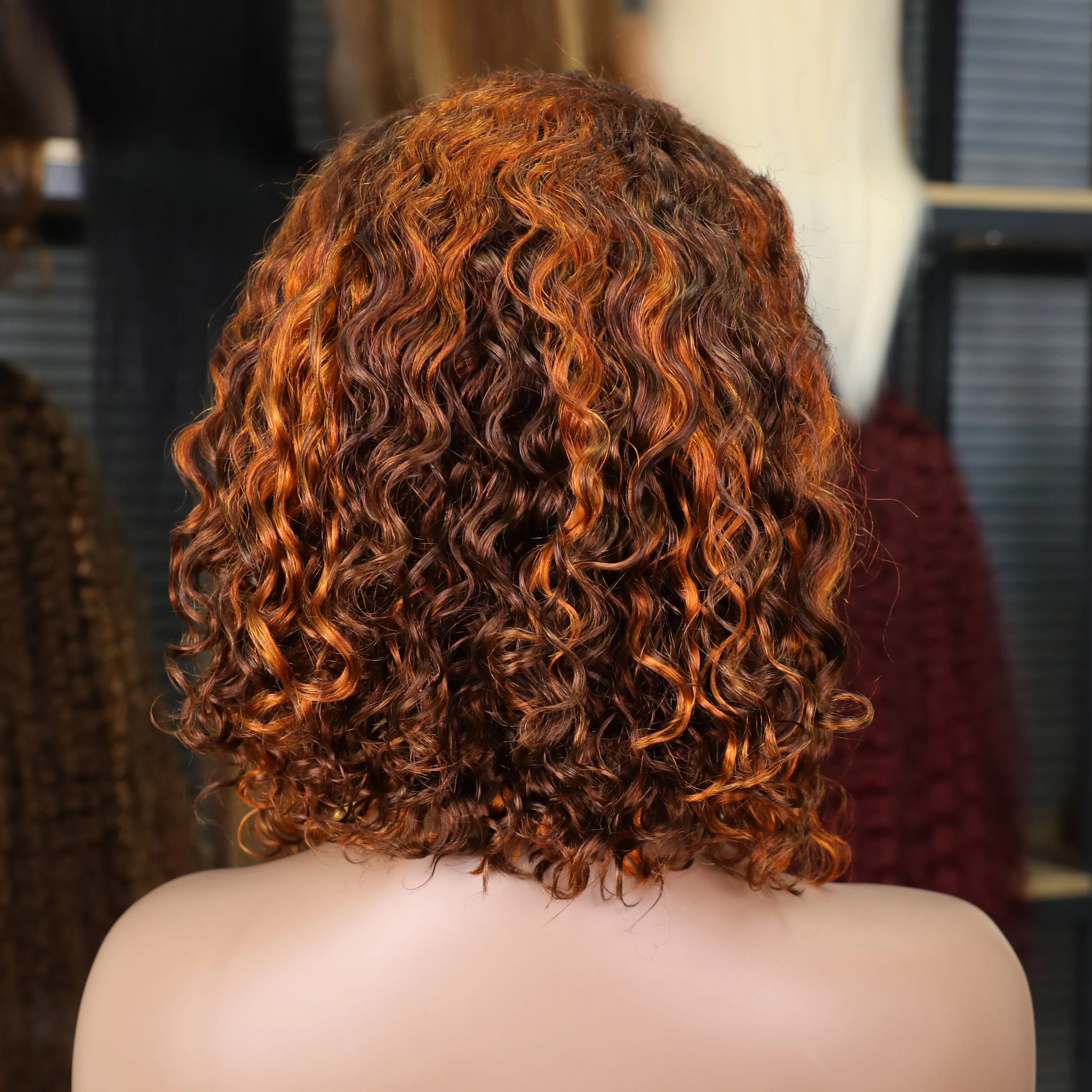 Water Wave 4/350 Highlight 13x4 Lace Front Human Hair Wig Ginger Orange Brown Piano Colored Curly Short Bob Wigs For Black Women