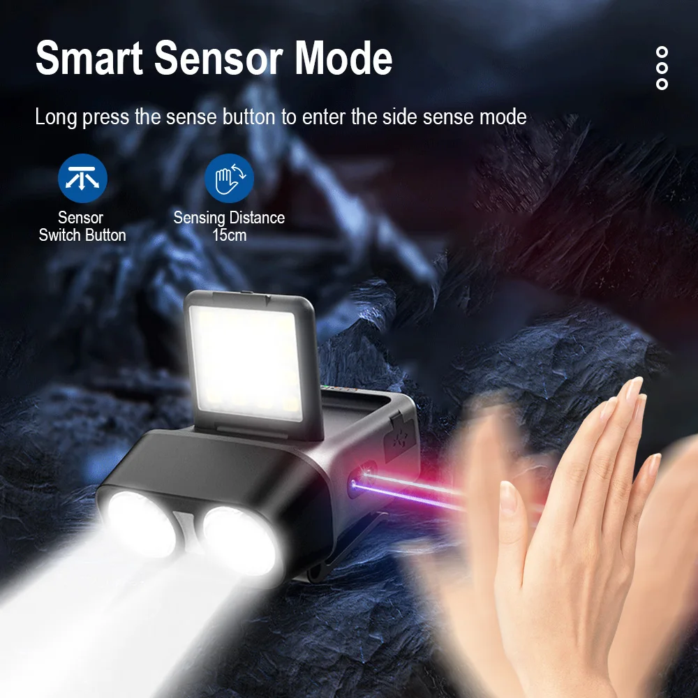 BORUiT Smart Sensor Cap Clip Light 500Lm LED Headlamp Type-C Rechargeable Headlight Built-in Battery Camping Hiking Fishing Lamp