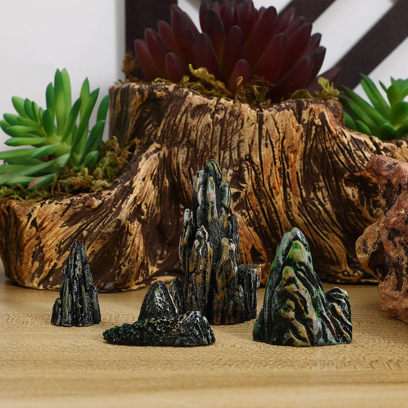 8Pcs Miniature Rockery Garden naments Bonsai Landscaping Aquarium Decor Fish Tank Resin Sculptures Garden Supplies