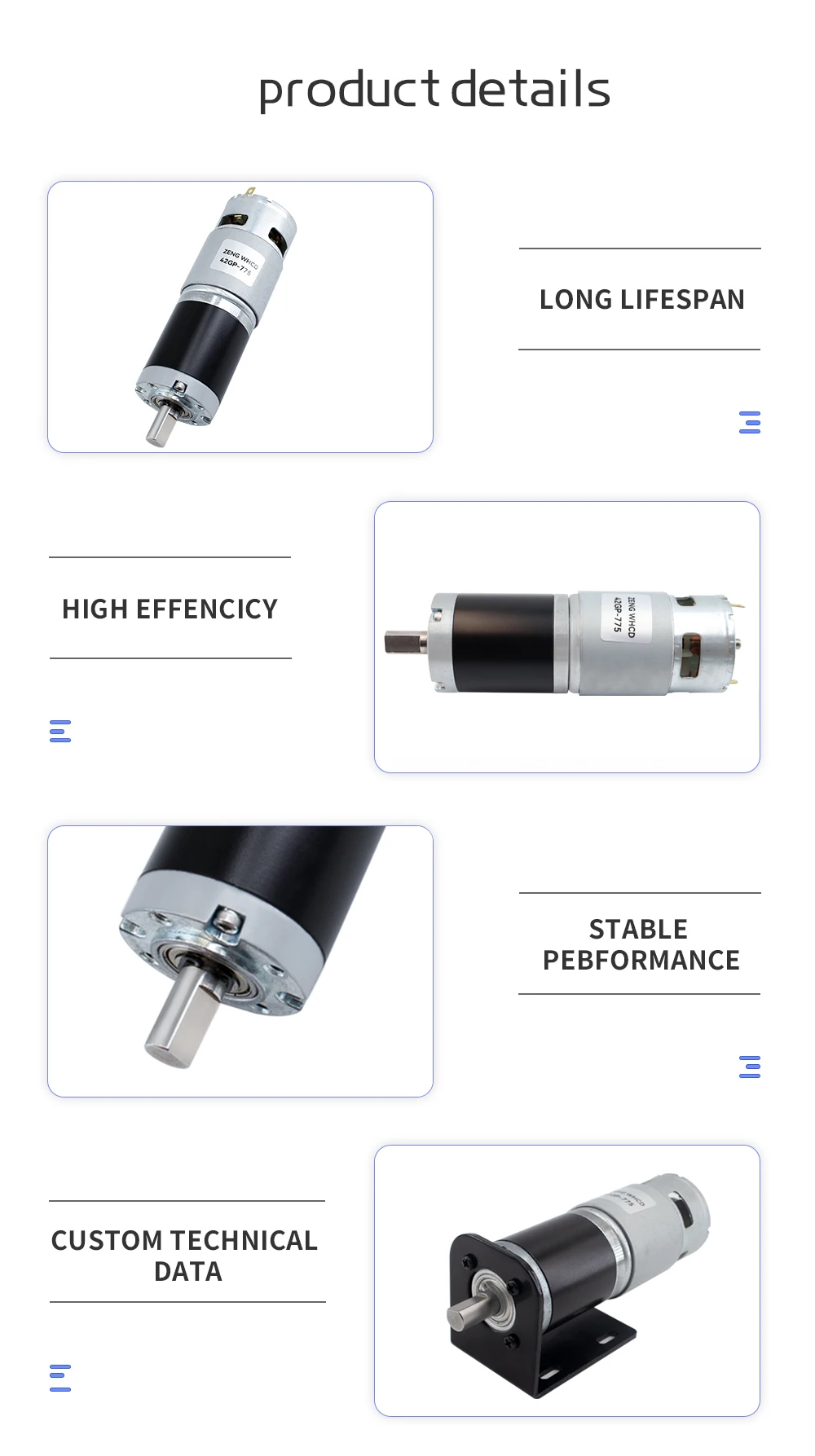 Hochdrehmoment 12V/24V Planetengetriebemotor 42GP-775 Kann Vorwärts und Rückwärts Drehen 8RPM~1600RPM, Wellendurchmesser 10MM – Detail 5
