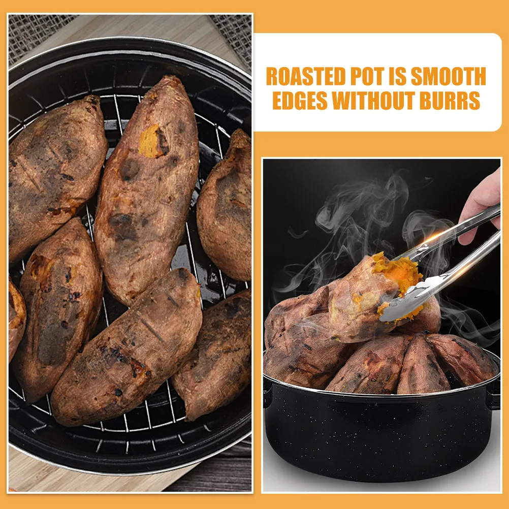Enameled Roasting Pan Roasting Pot with Lid Smooth Edge Double Handle Multi-Function Roaster for Sweet Potato Corn Turkey