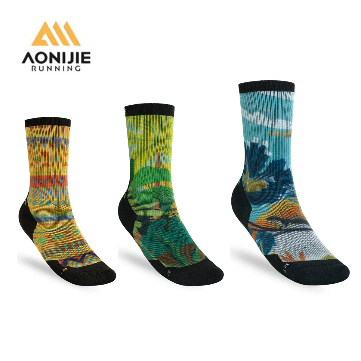 AONIJIE E4847 Unisex Medium Length Wool Crew Socks with Vibrant Geometric Patterns for Comfort and Style in Outdoor Activities
