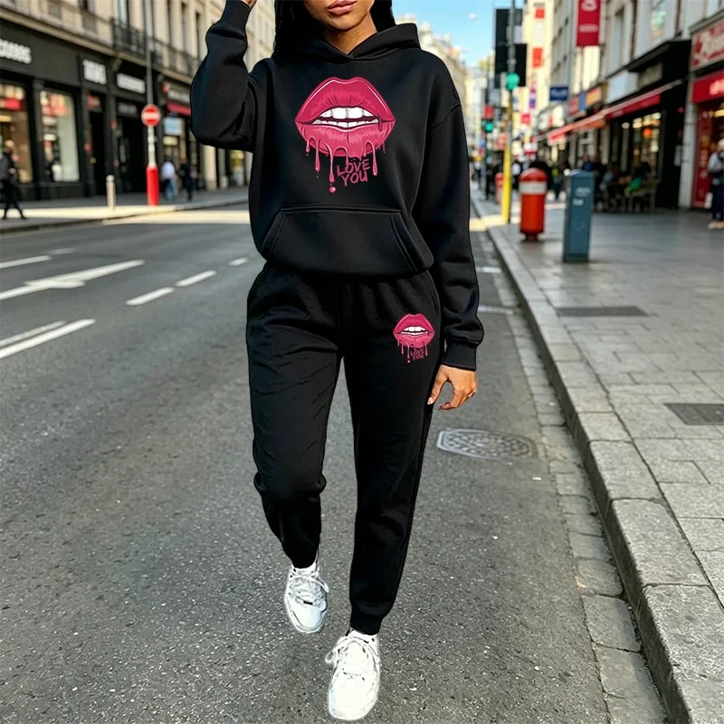 Fashion Women's Tracksuit Printing Casual Hooded Sweatshirts 2 Pcs Suit Clothes Autumn Winter Quality Street Woman Pants Sets