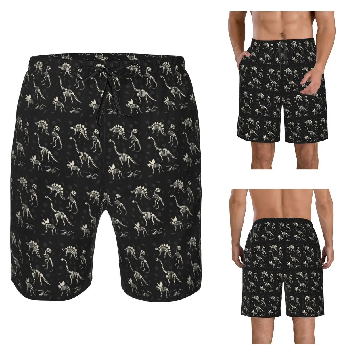 Dinosaur Fossils In Black Trunks Beach Board Shorts Casual Quick Dry Swim Summer Men Pants