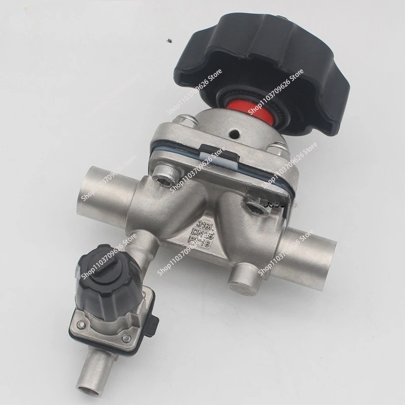 

Manual quick-loading clamp-type diaphragm valve, straight-through connection to sanitary quick-loading