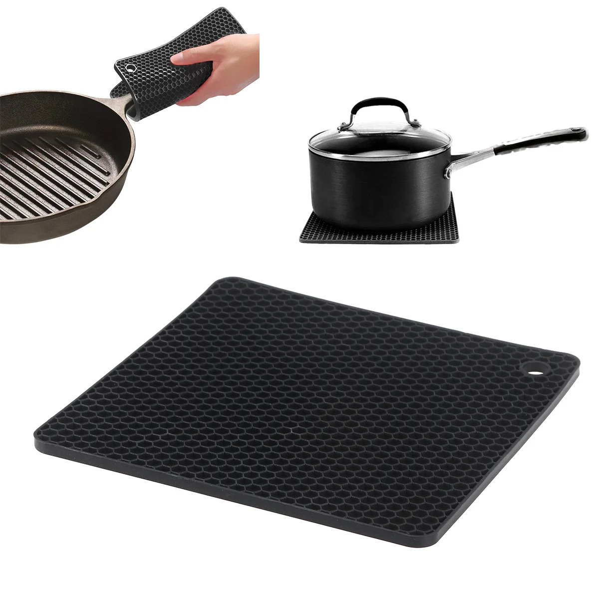 

Black Silicone Placemat Anti-Slip Heat Resistant Table Mat For Kitchen Dining Washable Insulated Dish Protector Round