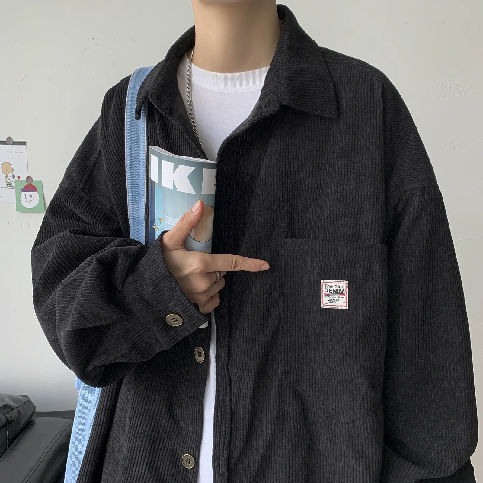 Men's Corduroy Long Sleeve Shirts Autumn Korean Shirt Woman Fashion Casual Oversize Shirt Printed Clothing Streetwear 3XL 2023