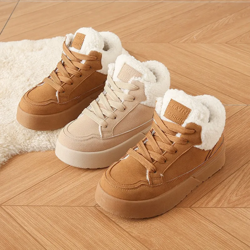 الشتاء الثلوج الأحذية النسائية الجلد المدبوغ سميكة الدافئة أحذية قطنية الحرارية الصوف مبطن عالية أعلى أحذية رياضية منصة الموضة حذاء من الجلد #6