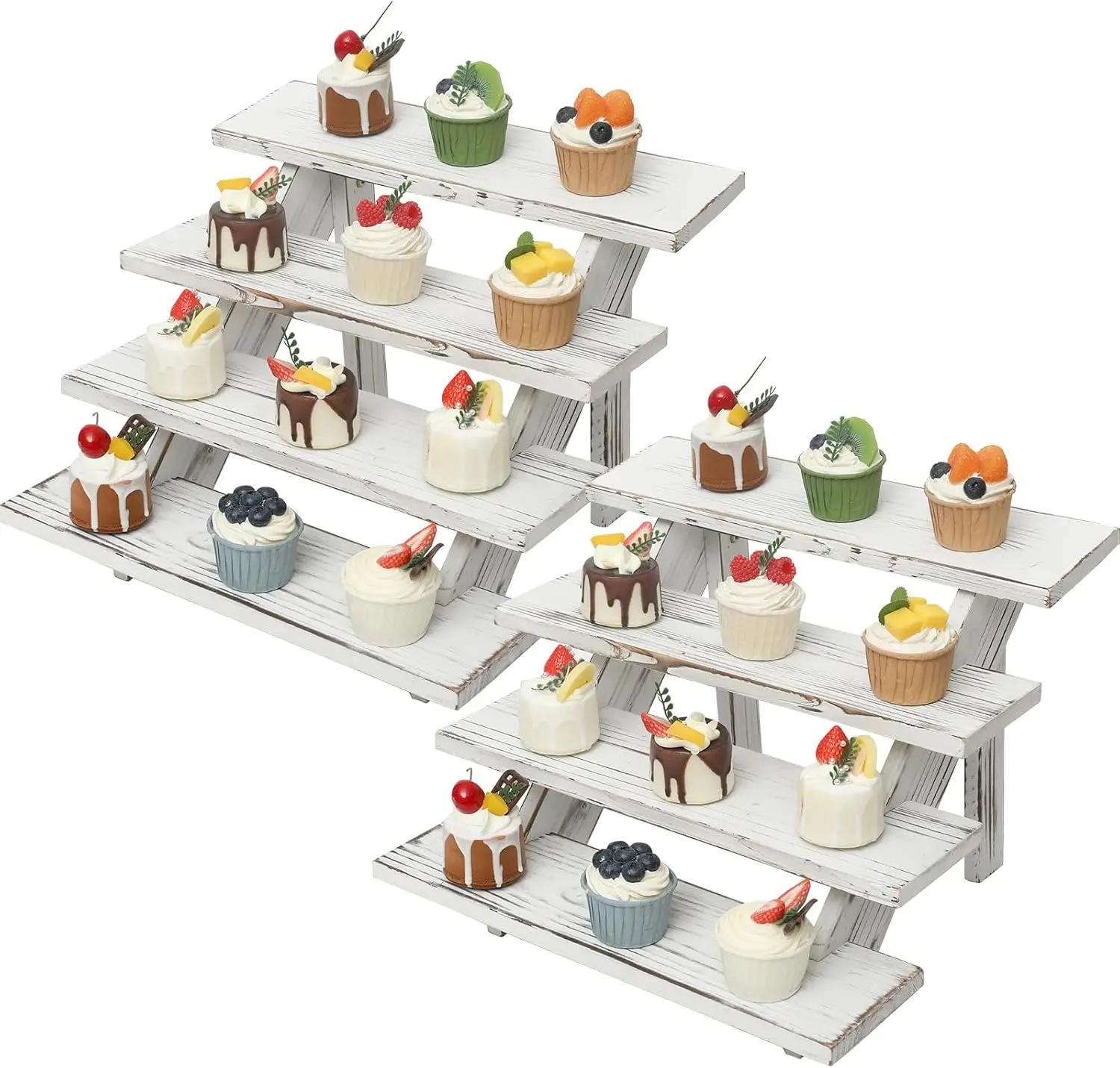 

2pcs Wooden Rustic Cupcake Stand for 24 Cupcakes, Tiered Display for Weddings & Parties, White