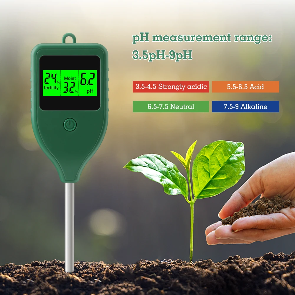 3-in-1 Soil Tester Fertility Humidity PH Meter Digital LCD Backlit Moisture Acidity Sensor for Outdoor Plants Gardening Farming