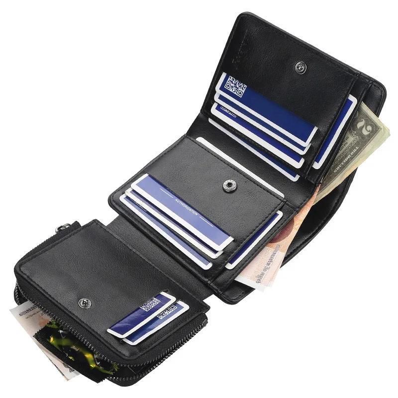 

Men's High-Quality Vintage PU Leather Short Wallet, Fashion Zipper Card Holder with Coin Pocket, Durable Casual Daily Men Purse