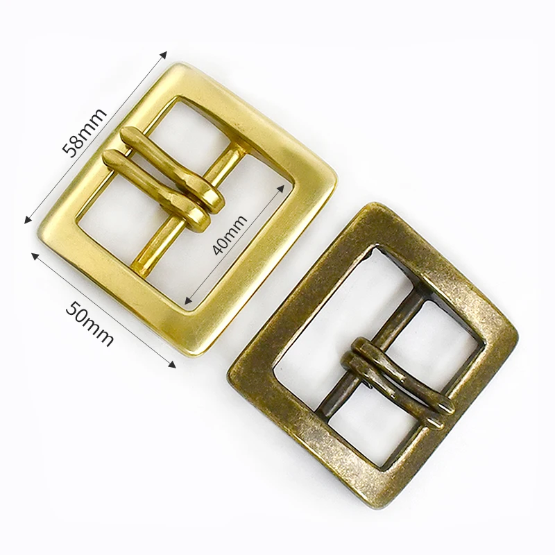 1Pc 40mm Retro Solid Brass Belt Buckles Men Pure Copper Metal Double Pin Buckle for Blet 38-39mm DIY Leather Craft Needle Clasp