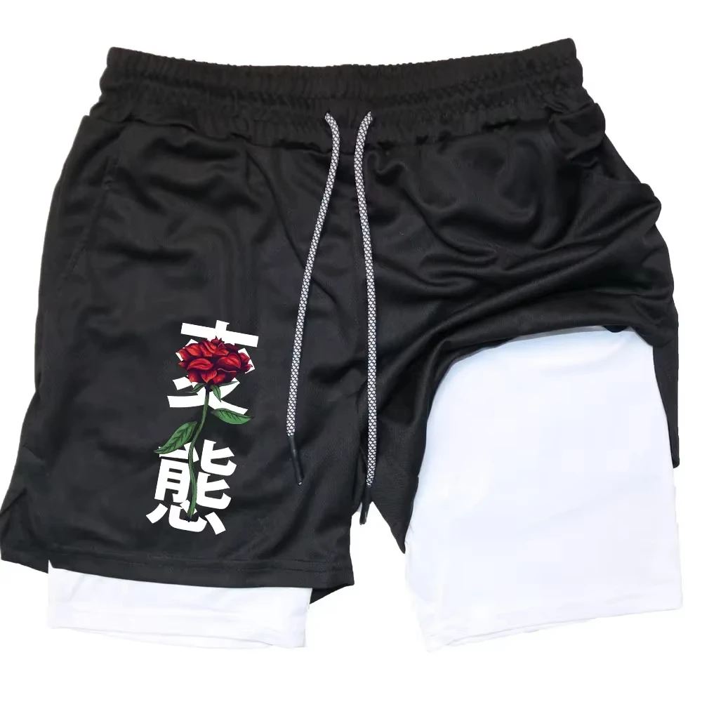 Celana Pendek Kompresi Gambar Mawar Lari Olahraga 2 In 1 Celana Pendek Jogging Latihan Kebugaran Gym Musim Panas Y2K RL0663