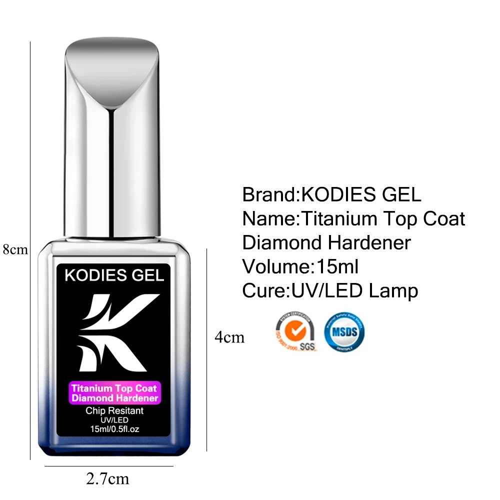 KODIES GEL Titanium Top Coat No Wipe Gel UV smalto per unghie Super Shine Diamond Topcoat Finish Vernis copertura per Manicure semipermanente