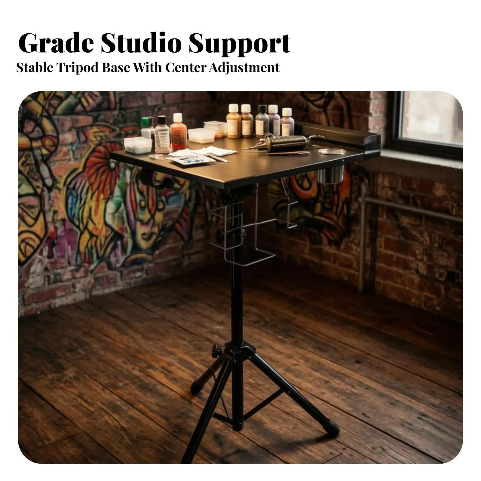 Height Adjustable Beauty Workstation Cart for Tattoo Artist Salon Equipment with Cup Holders