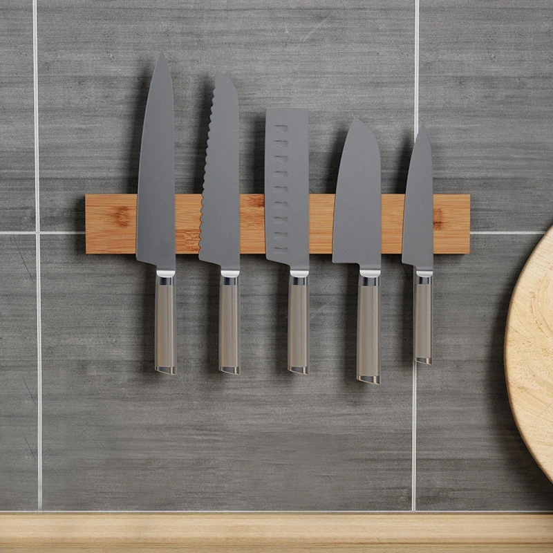 

Thick Wood Magnetic Knife Holder Strip Kitchen Chef Knife Rack Wall-mount Japanese Slicing Santoku Cleaver Knife Block Organizer