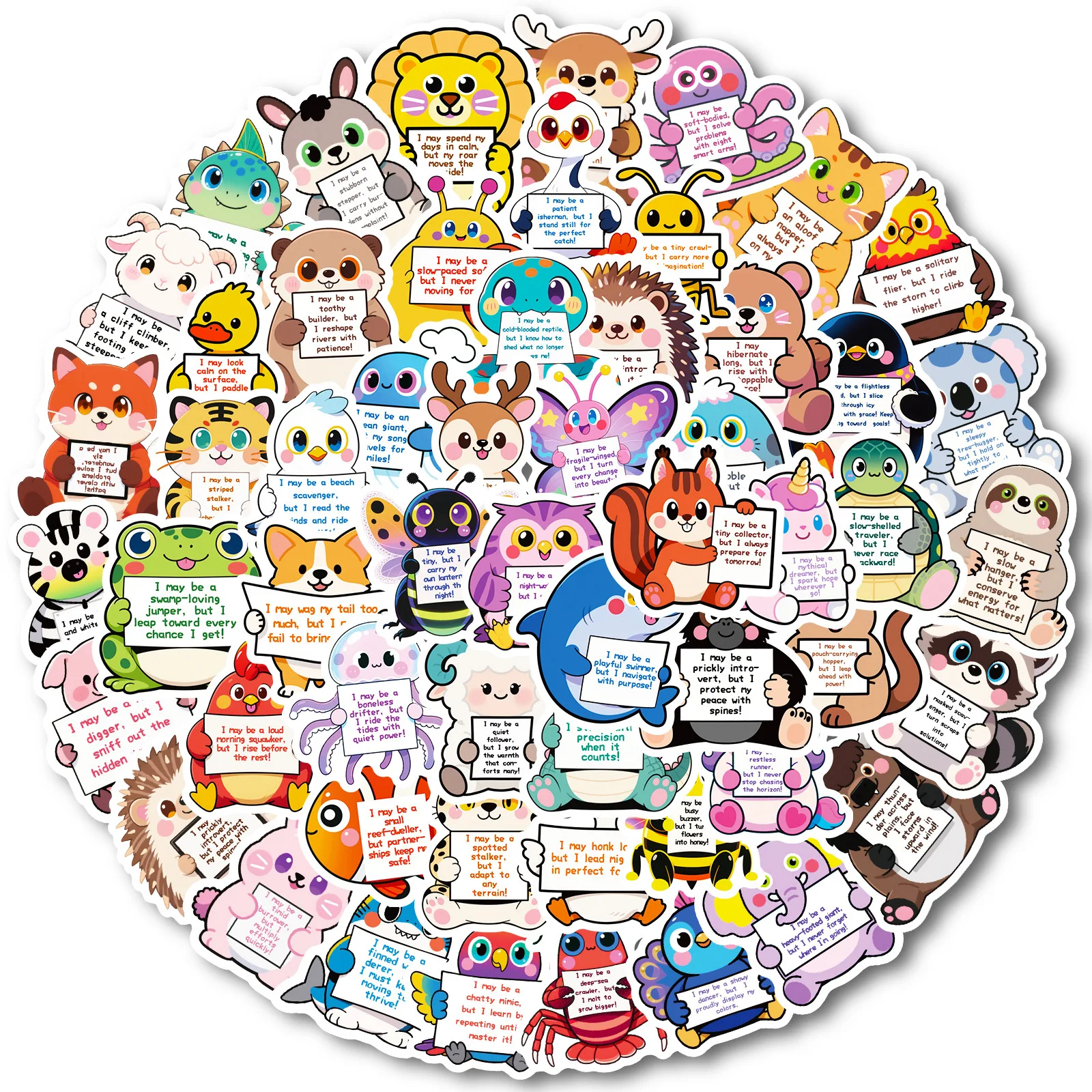 

56PCS New Cartoon Cute Animal Inspirational Phrase Sticker Funny Doodle Decal Children's Toy Gifts for Notebook Refrigerator