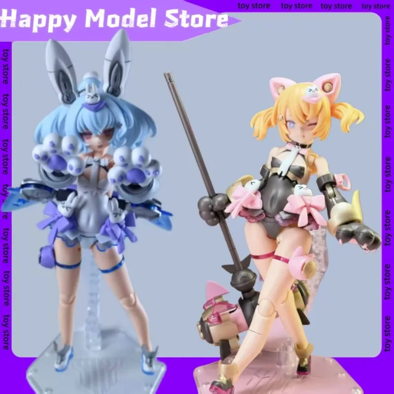 

In Stock Goddess Mecha Girl Black Cat Snowshoe Hare Figure Cute Animal Ears Assemble Model Movable Mecha Girl Ornament Toy Gift
