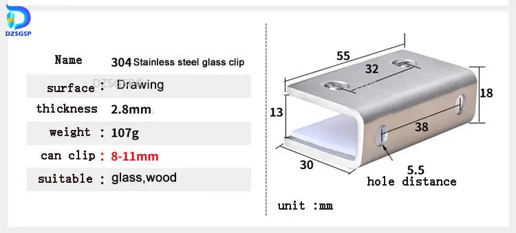 lengthen thicken Stainless steel plank Glass Clamp holder support