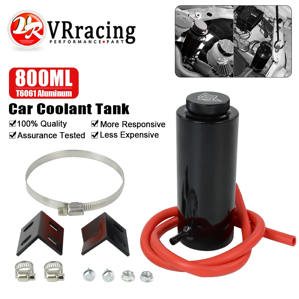 Universal Cylinder Radiator Coolant Overflow Expansion Tank with 1/16 Vent Hole Cooling Catch Bottle Reservoir Aluminum 800ml