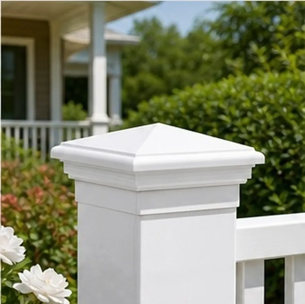 2Pcs White Vinyl Fence Post Caps Pyramid Top Square Decorative Covers for 6x6 Inch Outdoor Deck Garden Fence Post Tops