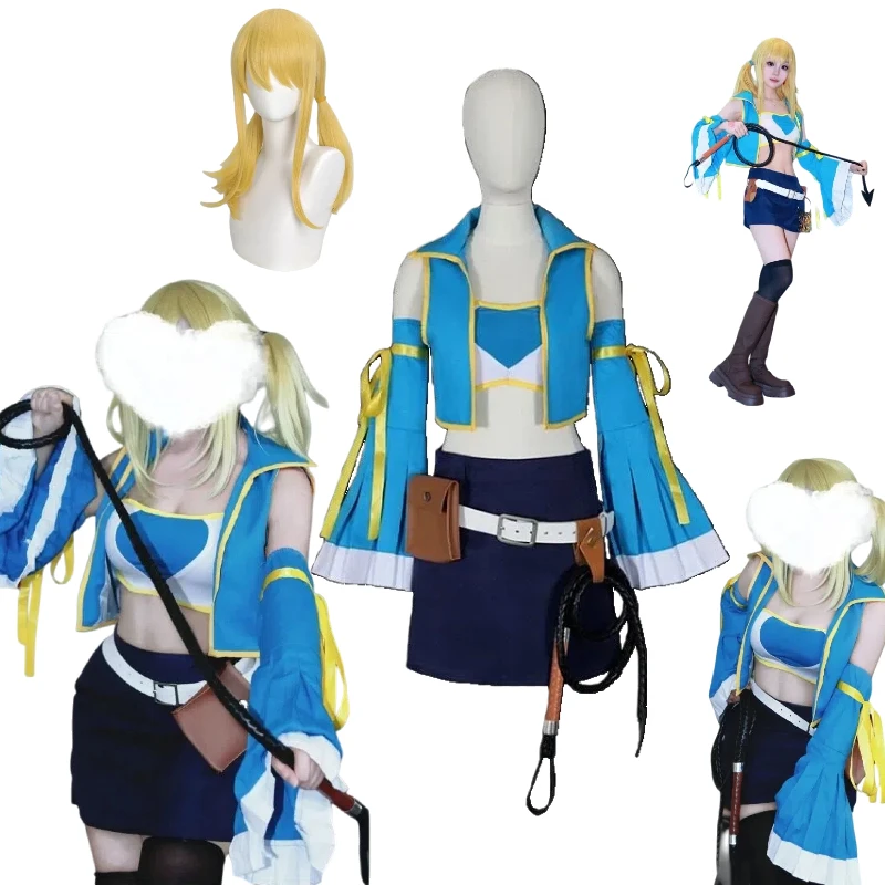 

Anime Lucy Cosplay Heartfilia Costume Blue Top Skirt Yellow Wig Full Set Role Play Outfit Fashion Clothes Cos Theme Party