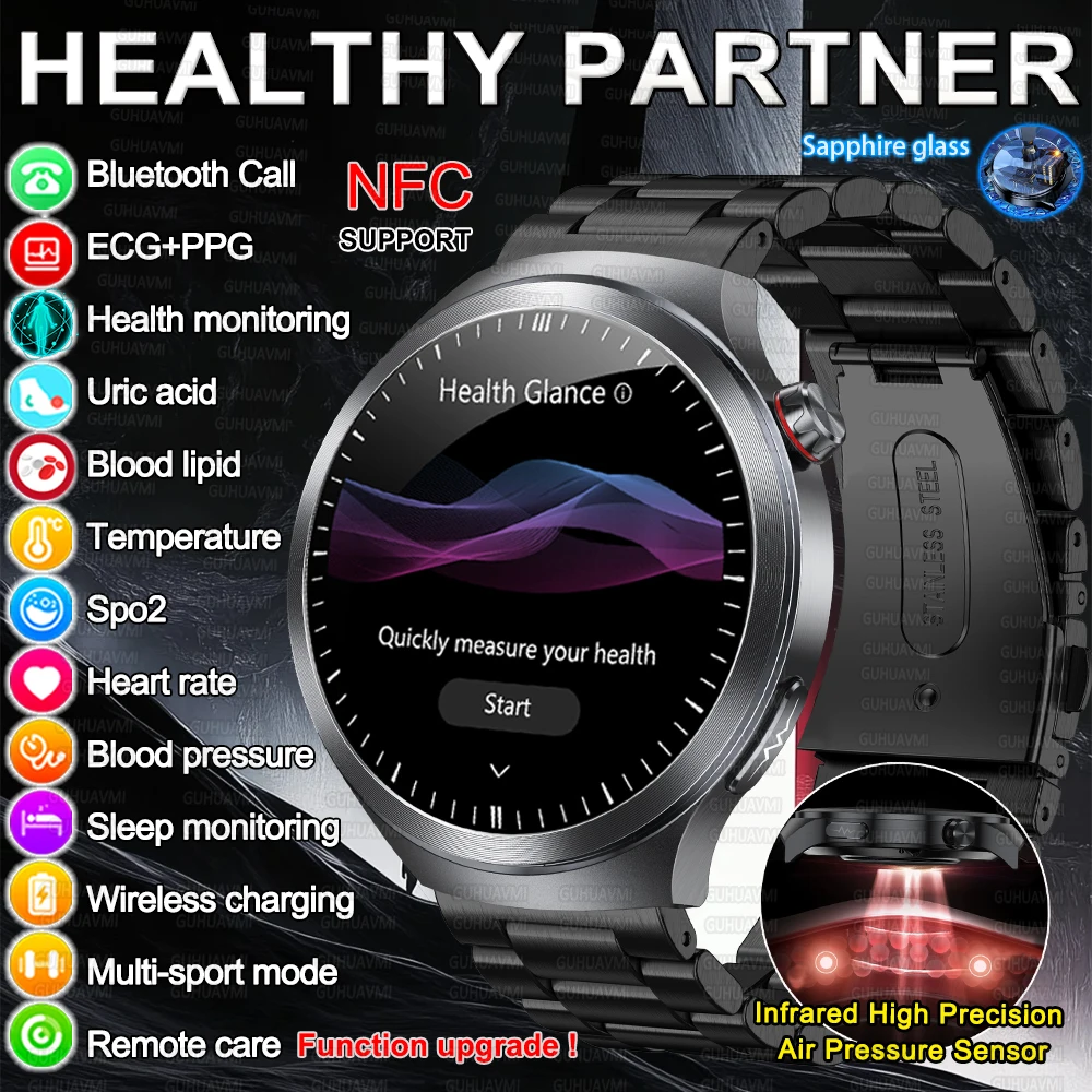 

2025 Новинка для HUAWEI Health ECG AI Diagnosis Смарт-часы для мужчин Жир тела Мочевая кислота Артериальное давление IP68 Водонепроницаемые спортивные умные часы