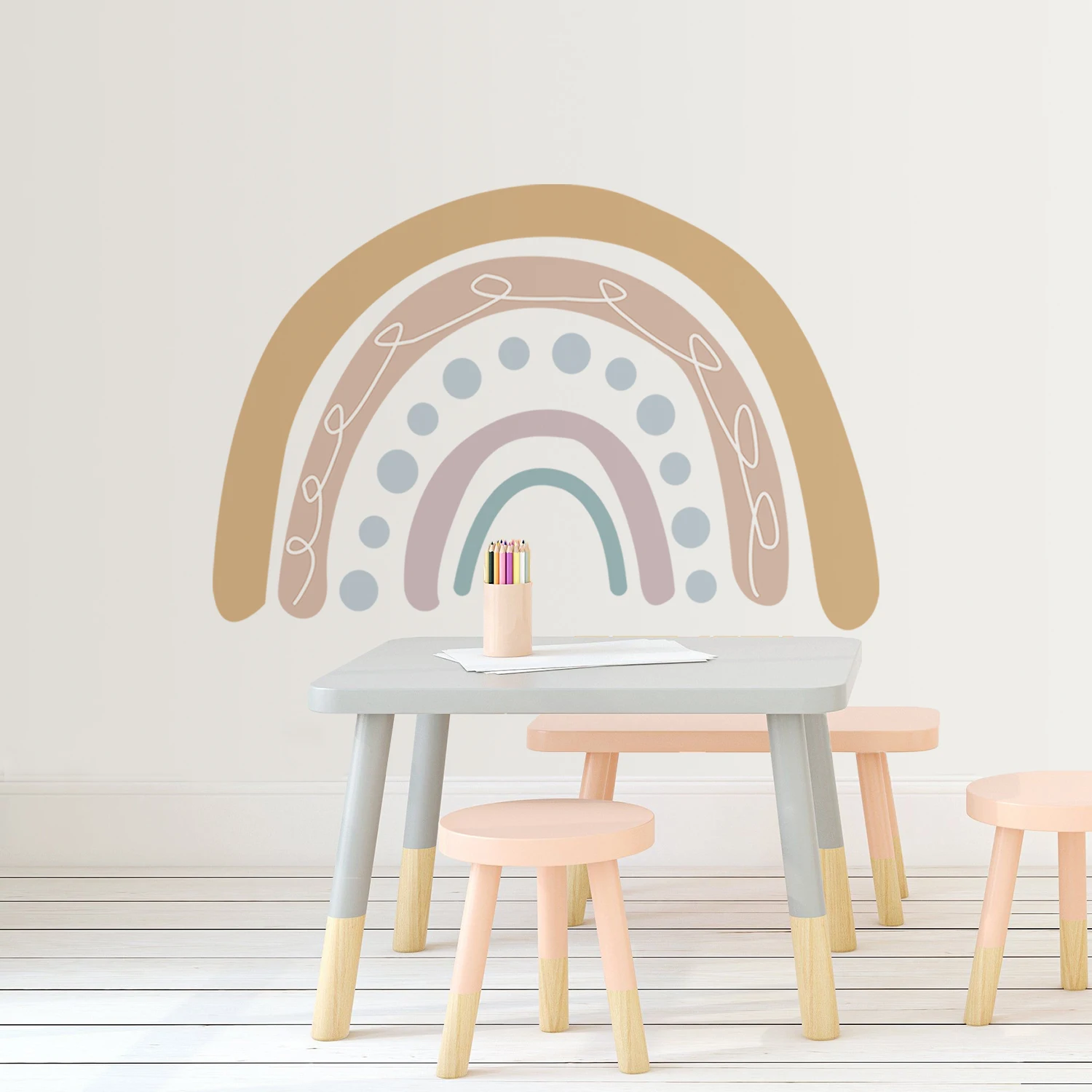 Cartoon Boho Rainbow Wall Sticker Wall Decals Home Decorations Color Mural Sticker Baby Living Bedroom Ornament Home Wallpaper