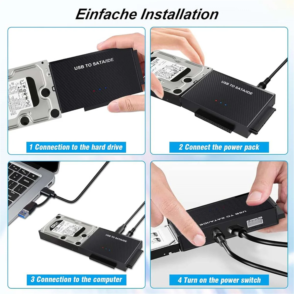 Adaptateur SATA USB 3.2 et IDE, adaptateur de disque dur SATA pour disque dur SATA HDD et IDE HDD 2.5 pouces et 3.5 pouces, prise UE