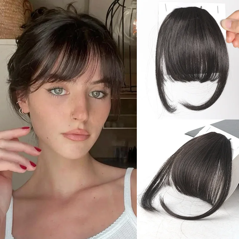Synthetische Clip-in-Ponyfransen mit Seitensträhnen, Haarteile, künstliche Pony-Extensions für Frauen – Detail 16