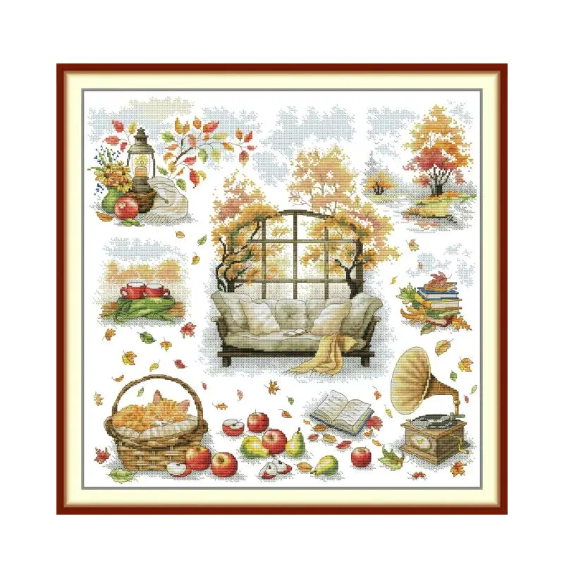 Joy Sunday Pre-printed Cross Stitch Kit Easy 11CT 14CT 16CT Art Pattern Aida Stamped Fabric Embroidery Set-Leisure Time