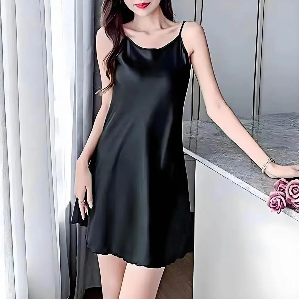หน้าแรกชุดนอนสําหรับสตรี Nightgown ลําลอง Elegant ซาติน Nightgown สําหรับผู้หญิง Silky Slip Chemise Pajama ชุดรอบคอ