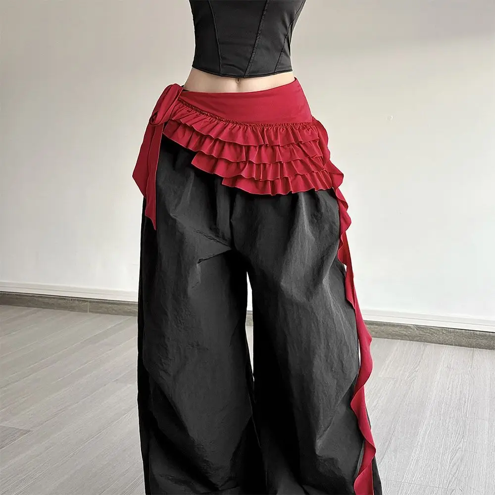 

Кружевная мини-юбка с вышитыми цветами, прозрачная уличная одежда Y2K, юбка с оборками на шнуровке, дизайн на шнуровке, нерегулярная занавеска на ягодицах