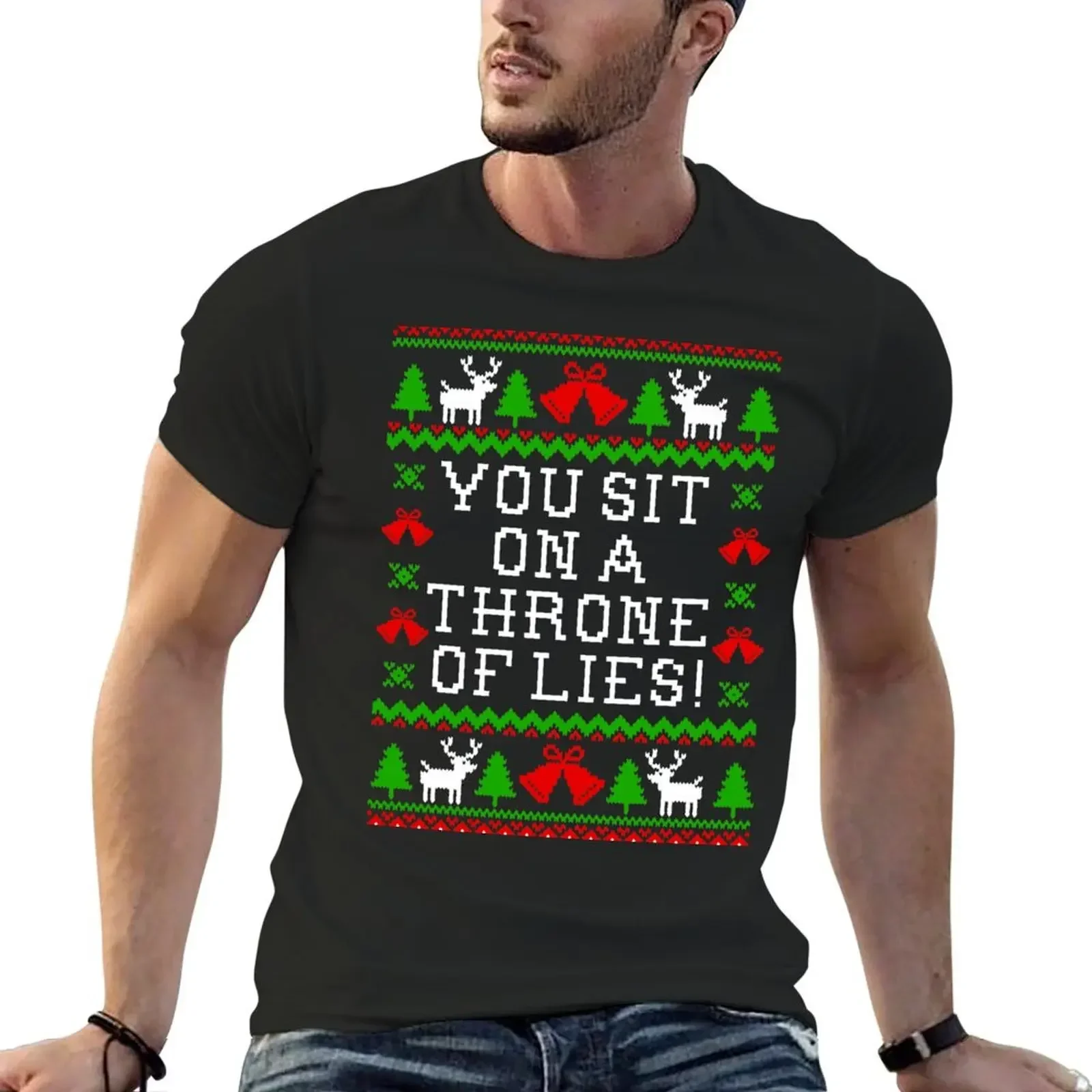 

You Sit On A Throne Of Lies - Elf Quote - Ugly Christmas Sweater Style T-Shirt shirts graphic tees anime men t shirts