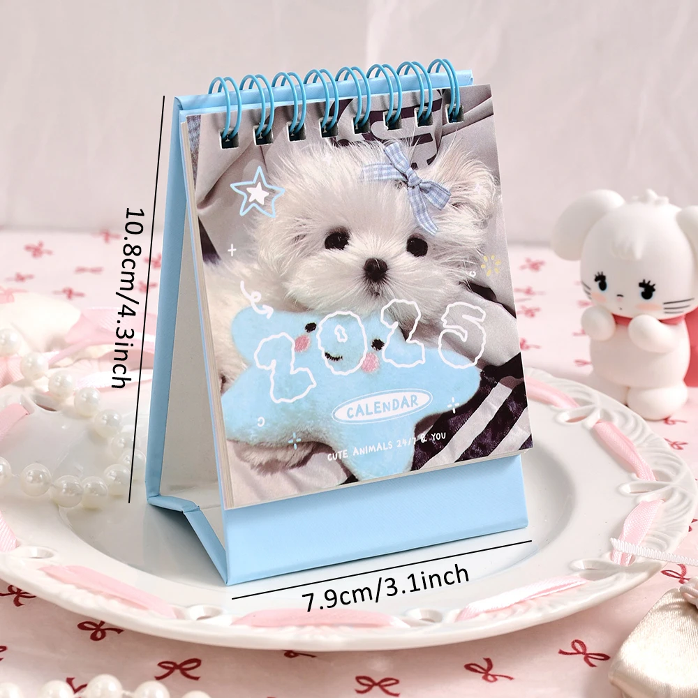 1 pc 2025 Mini Cute Monthly Calendar 12 Months Of Different Photos Tabletop Flip Schedule Calendar With Stickers For Home School