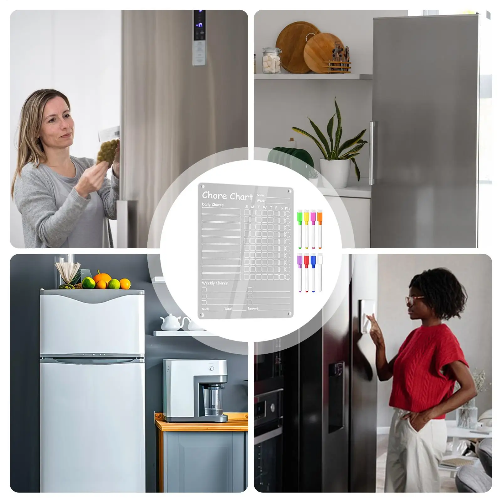 مخطط المهام العائلي للثلاجة ولوحة المسح الجاف القابلة للمسح ولوحة مغناطيسية للمنزل والأطفال والأطفال وعائلة المراهقين والكبار