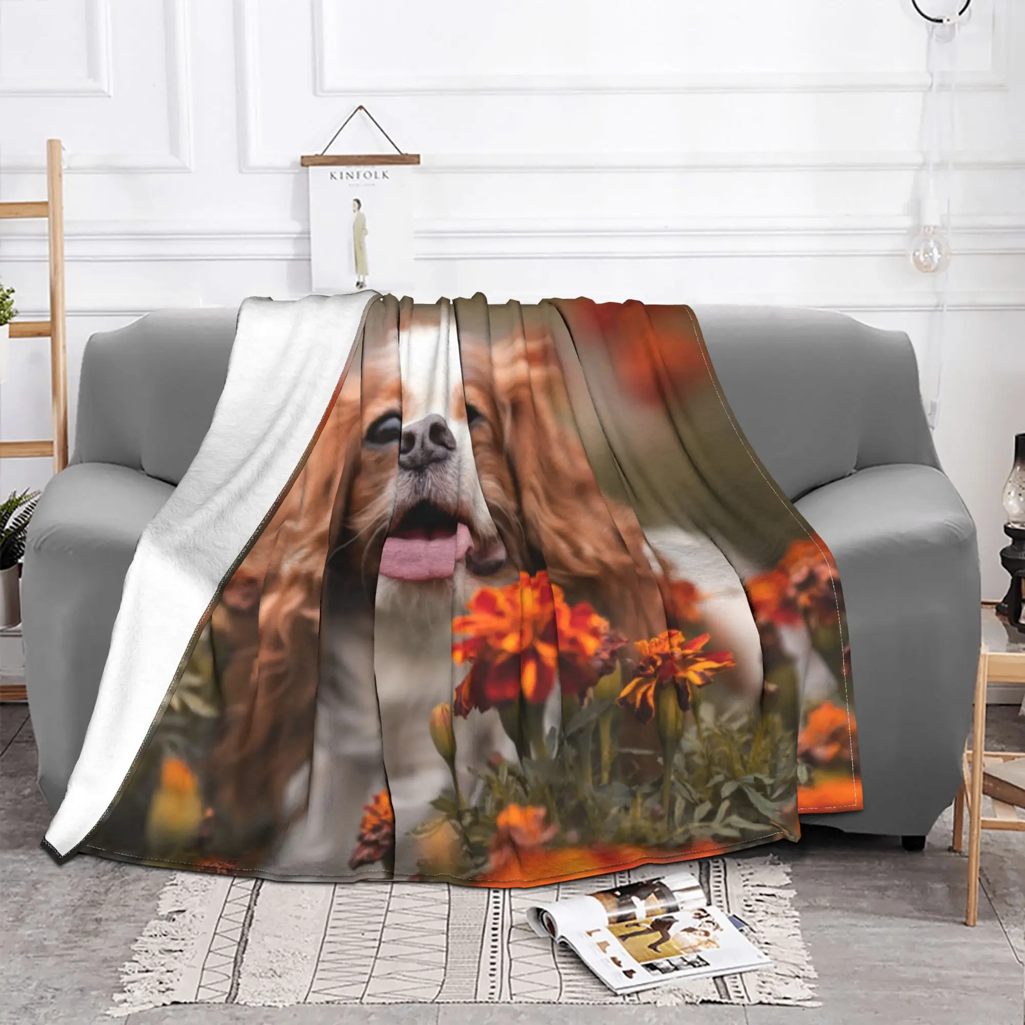 Cavalier King Charles Spaniel Dog Blankets Cute Animal Flannel Throw Blanket Airplane Travel Decoration Lightweight Bedspreads