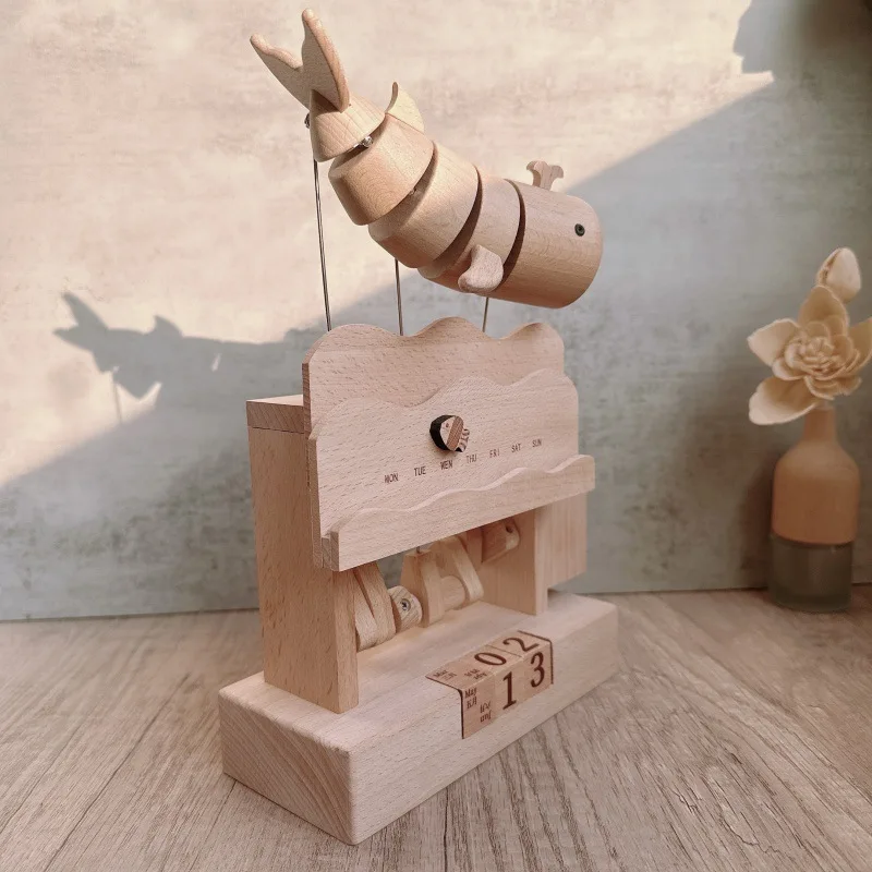 Moving Whale Calendar Music Box Ornament Wooden Machinery Handicrafts Creative Holiday Gifts