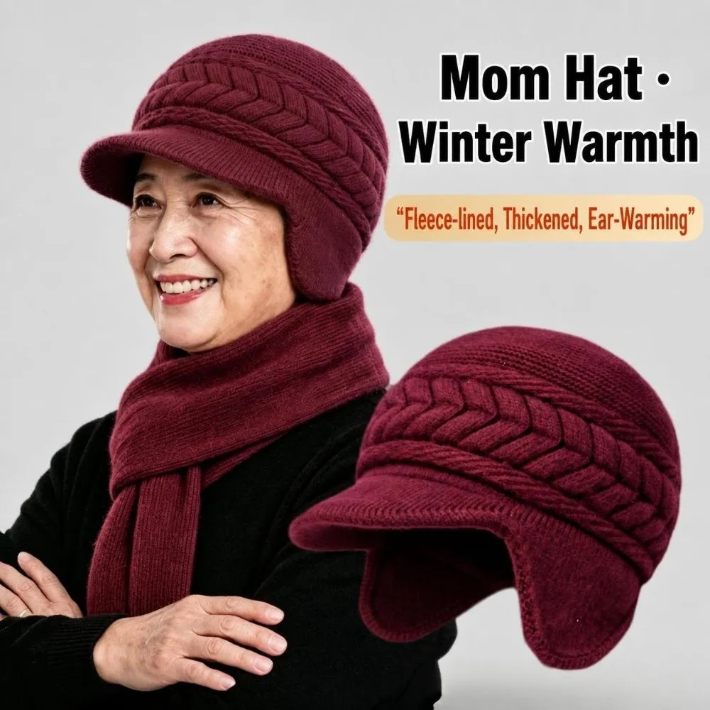 Cozy Thickened Knitted Winter Hat Duck Tongue Style Velvet Lined Ear Protection Cap Knitted Yarn Added Warm Knit Hat For Women