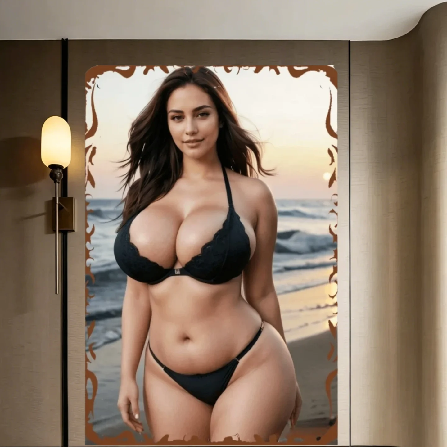 2D Black Chic Beach Outfit Model Aluminum Sign, Elegant Western Mixed Wall Art for Room Bathroom Man Cave Party Bar Decor